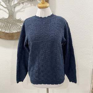 Vintage Northern Reflections Textured Scalloped Cotton Sweater Navy Blue Small